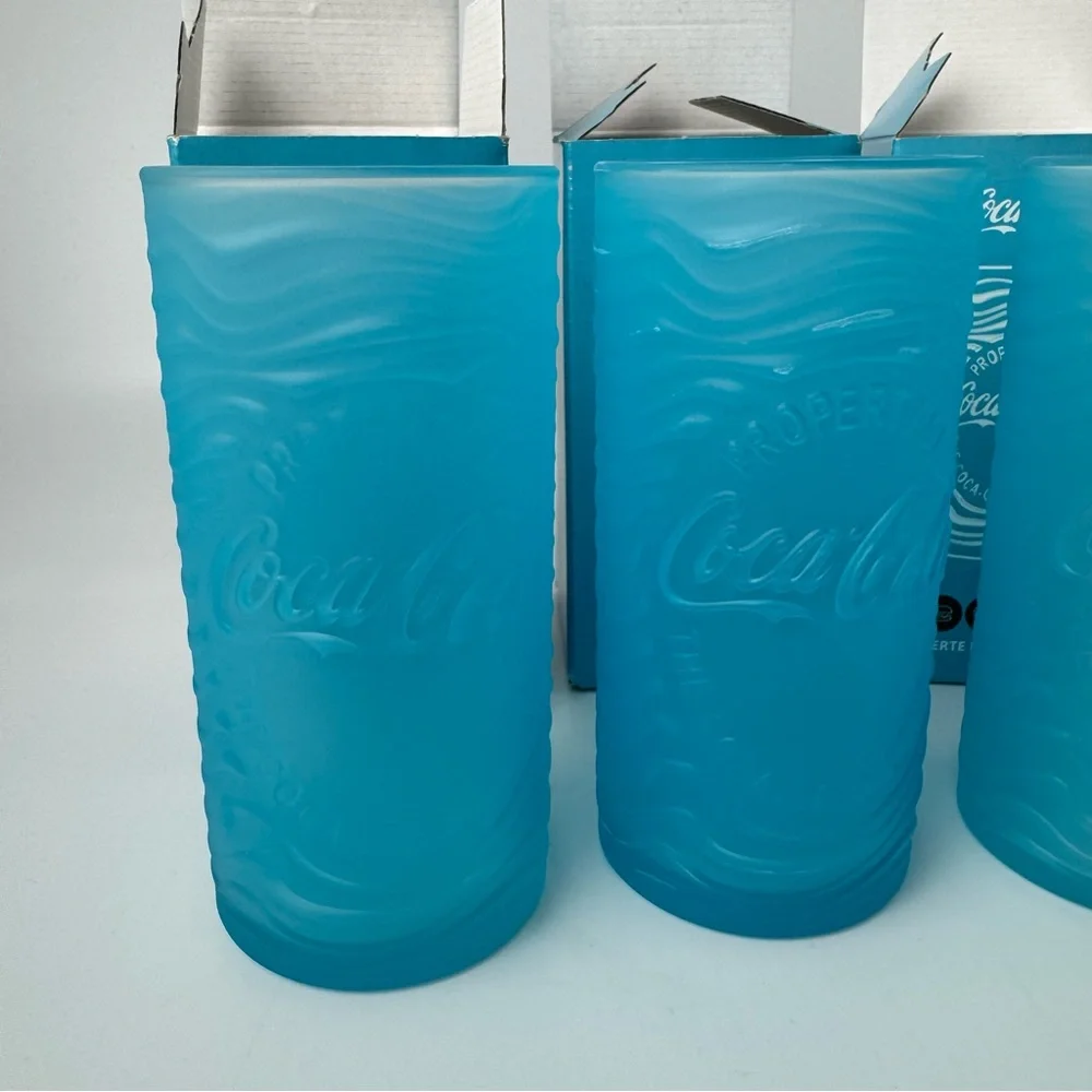 Lot of 3 Coca-Cola Glasses Blue Limited Edition 2025